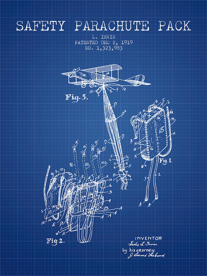 1919 free-fall parachute patent drawing